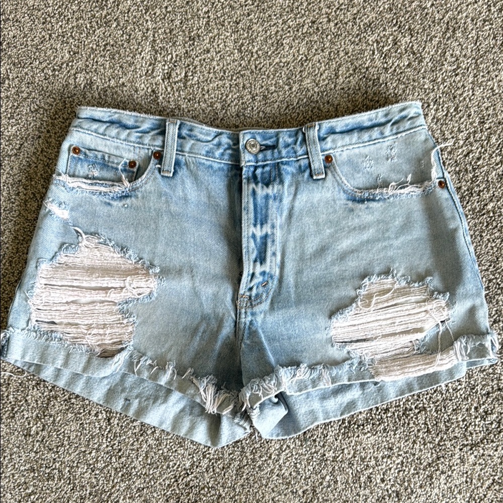 Abercrombie & Fitch Blue Jean Shorts High-Waisted Distressed
